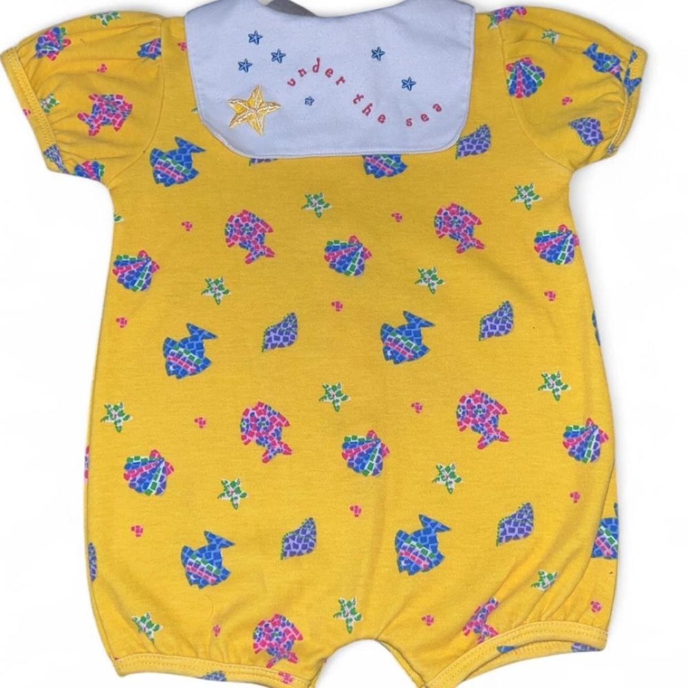 Vintage Yellow Baby Romper with Sea Creature Print & “Under The Sea” Text